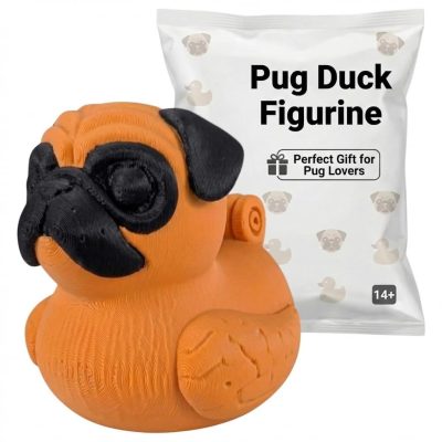 Pug Duck Figurine – Animal Desk Decor – Off-Road Ducking & Cruise Hiding – Collectible Dashboard Duck for 4x4s, Vehicle Ducks, and Gift-Giving Fun – 3D Printed in Canada (Sunset Orange)