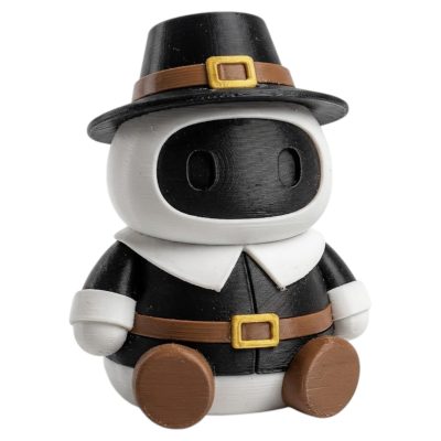 Thanksgiving Pilgrim Robot Collectible Figurine with Buckle Hat and Colonial Outfit - Holiday Desk Decor for Adults - 3D Printed in Canada
