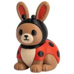 Ladybug Bunny in Red and Black Spotted Shell with Antennae 3D Printed Collectible Figurine | Insect Themed Rabbit Decor - 3D Printed in Canada