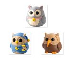 Owl Variety Collectible Figurine Bundle of 3 - British Shorthair Cat Owl, Sandman Kiwi Bird - Whimsical & Unique Adult Desk Decor - 3D Printed in Canada