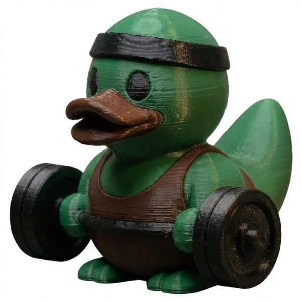 Figurine de canard haltérophile