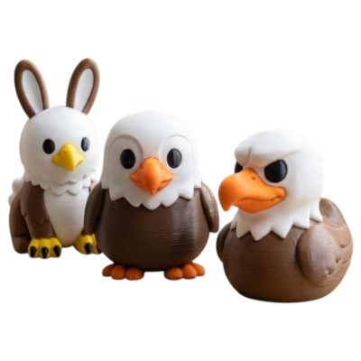 Eagle Collectible Figurine Bundle of 3 - Eagle Bunny, Penguin, Duck - Unique & Charming Adult Desk Decor - 3D Printed in Canada