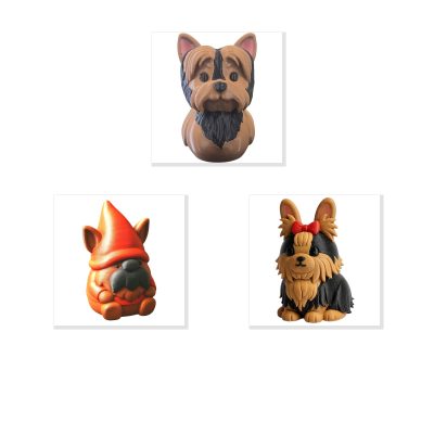 Yorkshire Terrier Collectible Figurine Bundle of 3 - Duck, Gnome, Bunny - Adorable & Unique Adult Desk Decor - 3D Printed in Canada