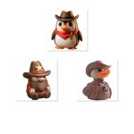 Western Sheriff Collectible Figurine Bundle of 3 - Penguin, Gnome, Duck - Charming & Unique Adult Desk Decor - 3D Printed in Canada
