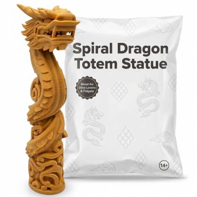 Spiral Dragon Totem Statue in Ochre Yellow Finish - 3D Printed in Canada (Ochre Yellow)