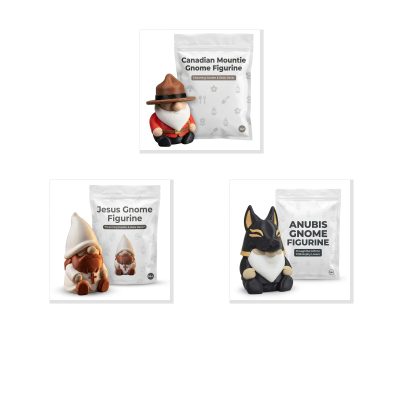 Gnome Variety Collectible Figurine Bundle of 3 - Canadian Mountie, Jesus, Anubis - Cultural & Unique Adult Desk Decor - 3D Printed in Canada