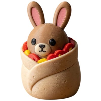 Burrito Bunny Wrapped in Tortilla with Peppers and Cheese 3D Printed Collectible Figurine | Funny Food Rabbit Desk Decor - 3D Printed in Canada