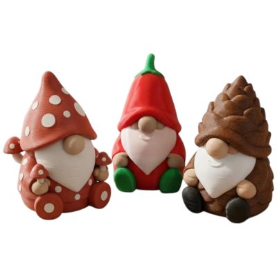 Food Gnome Collectible Figurine Bundle of 3 - Mushroom Gnome, Chili Pepper Pine Cone - Whimsical & Charming Adult Desk Decor - 3D Printed in Canada