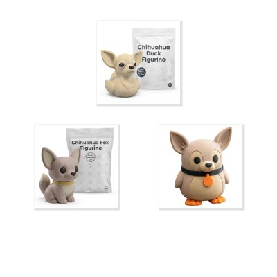 Chihuahua Collectible Figurine Bundle of 3 - Duck, Fox, Penguin - Whimsical & Unique Adult Desk Decor - 3D Printed in Canada