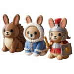 Bunny Variety Collectible Figurine Bundle of 3 - Alaska Winter Bunny, Hedgehog Roman Centurion - Unique & Whimsical Adult Desk Decor - 3D Printed in Canada