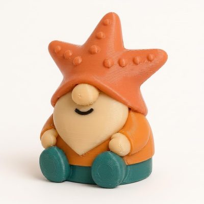 Starfish Gnome Collectible Figurine - Vibrant Orange Star Hat with Detailed Features, Unique Coastal-Themed Desk Decor for Adults, for Home or Office Accent - 3D Printed in Canada