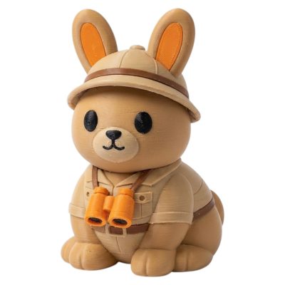 Safari Explorer Bunny with Pith Helmet and Orange Binoculars 3D Printed Collectible Figurine | Savanna Adventure Rabbit Decor - 3D Printed in Canada