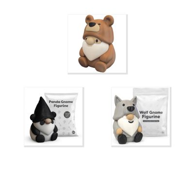 Animals Gnome Collectible Figurine Bundle of 3 - Brown Bear, Panda, Wolf - Adorable & Unique Adult Desk Decor - 3D Printed in Canada
