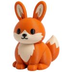 Orange Fox Bunny with White Tipped Bushy Tail and Cheeks 3D Printed Collectible Figurine | Woodland Animal Rabbit Desk Decor - 3D Printed in Canada