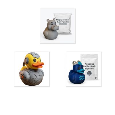 Duck Variety Collectible Figurine Bundle of 3 - Hippo Duck, Cyborg Aquarius - Unique & Whimsical Adult Desk Decor - 3D Printed in Canada