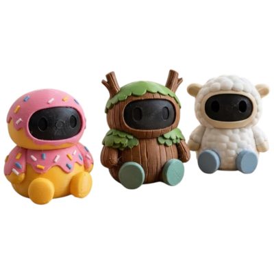 Robot Variety Collectible Figurine Bundle of 3 - Voro, Redwood, Sheep - Unique & Artistic Adult Desk Decor - 3D Printed in Canada