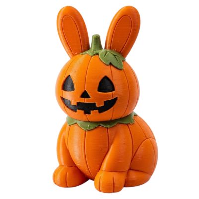 Jack-O-Lantern Pumpkin Bunny Figurine with Carved Face - Halloween Rabbit Collectible Desk Decor for Adults - 3D Printed in Canada