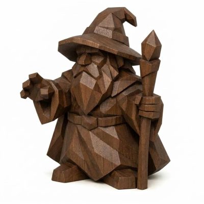 Wood Carved Wizard Collectible Figurine in Black Walnut Finish - 3D Printed in Canada (Black Walnut)