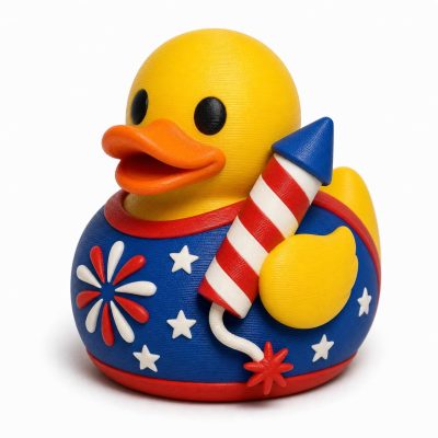 Firework Duck Collectible Figurine - Celebration Shelf Decor for Adults – 3D Printed in Canada