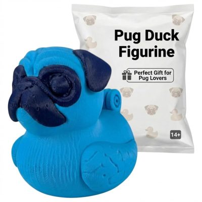 Pug Duck Figurine – Animal Desk Decor – Off-Road Ducking & Cruise Hiding – Collectible Dashboard Duck for 4x4s, Vehicle Ducks, and Gift-Giving Fun – 3D Printed in Canada (Ocean Blue)