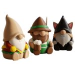 Gnome Variety Collectible Figurine Bundle of 3 - Cheeseburger Gnome, Oktoberfest Cat - Whimsical & Unique Adult Desk Decor - 3D Printed in Canada