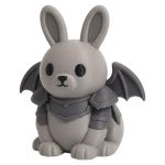Gargoyle Bunny with Dark Bat Wings and Stone Armor Texture 3D Printed Collectible Figurine | Gothic Fantasy Rabbit Shelf Decor - 3D Printed in Canada