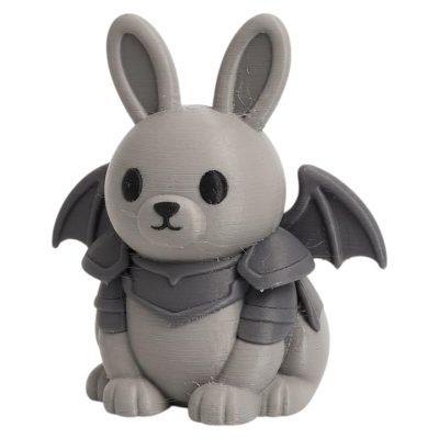 Gargoyle Bunny with Dark Bat Wings and Stone Armor Texture 3D Printed Collectible Figurine | Gothic Fantasy Rabbit Shelf Decor - 3D Printed in Canada