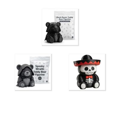 Spooky Horror Teddy Collectible Figurine Bundle of 3 - Black Raven, Spooky Wraith, Skeleton Mariachi - Gothic & Dark Adult Desk Decor - 3D Printed in Canada