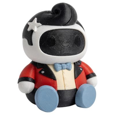 Rockabilly Robot Collectible Figurine - Retro Pompadour Mech with Red Jacket and Bow Tie Desk Decor for Adults - 3D Printed in Canada