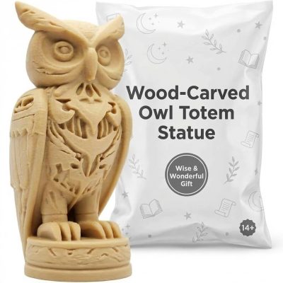 Wood-Carved Owl Figurine in White Oak Finish - 3D Printed in Canada (White Oak)