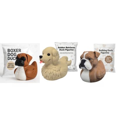 Dog Ducks Collectible Figurine Bundle of 3 - Boxer Dog, Golden Retriever, Bulldog - Funny & Hybrid Adult Desk Decor - 3D Printed in Canada