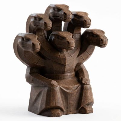 Wood Carved Six-Headed Serpent Figurine in Black Walnut Finish - 3D Printed in Canada (Black Walnut)