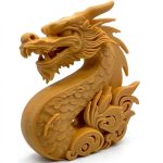 Cloud Dragon Sculpture in Ochre Yellow Finish - Carved Wood-Style Mythical Serpent - Desktop Display Piece - 3D Printed in Canada (Ochre Yellow)