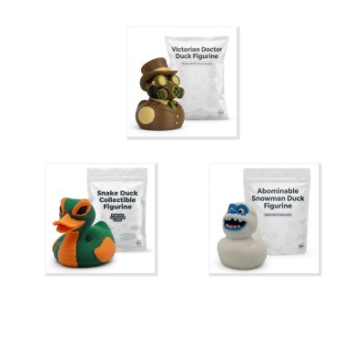 Duck Variety Collectible Figurine Bundle of 3 - Victorian Doctor, Snake, Abominable Snowman - Quirky & Winter-Themed Adult Desk Decor - 3D Printed in Canada