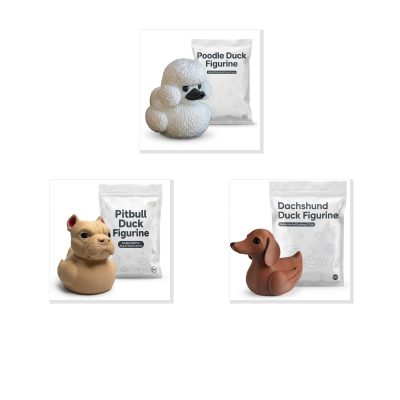 Dog Breeds Duck Collectible Figurine Bundle of 3 - Poodle, Pitbull, Dachshund - Whimsical & Funny Adult Desk Decor - 3D Printed in Canada