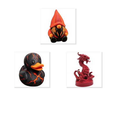 Lava Collectible Figurine Bundle of 3 - Lava Gnome, Duck, Dragon - Fiery & Unique Adult Desk Decor - 3D Printed in Canada