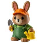 Landscaper Bunny Figurine with Trowel and Watering Can - Green Overalls Gardener Rabbit Collectible Desk Decor for Adults - 3D Printed in Canada