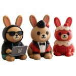 Bunny Variety Collectible Figurine Bundle of 3 - Rockabilly Bunny, Hacker Cupcake - Fun & Quirky Adult Desk Decor - 3D Printed in Canada