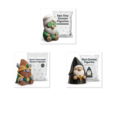 Gnome Variety Collectible Figurine Bundle of 3 - Spa Day, Earth Elemental, Nun - Relaxing & Whimsical Adult Desk Decor - 3D Printed in Canada