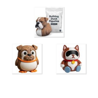 Bulldog Collectible Figurine Bundle of 3 - Bulldog Duck, Penguin, Robot - Whimsical & Unique Adult Desk Decor - 3D Printed in Canada