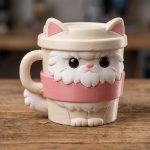 Persian Cat Coffee Cup Collectible Figurine - Unique Desk Decor for Cat Lovers – 3D Printed in Canada