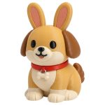 Happy Puppy Bunny with Floppy Brown Ears and Bone Collar Tag 3D Printed Collectible Figurine | Charming Dog Rabbit Desk Decor - 3D Printed in Canada