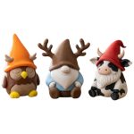 Gnome Variety Collectible Figurine Bundle of 3 - Owl Gnome, Antlered Cow - Whimsical & Rustic Adult Desk Decor - 3D Printed in Canada