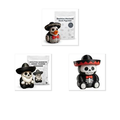 Skeleton Mariachi Collectible Figurine Bundle of 3 - Duck, Gnome, Teddy Bear Cub - Día de Los Muertos Inspired Adult Desk Decor - 3D Printed in Canada
