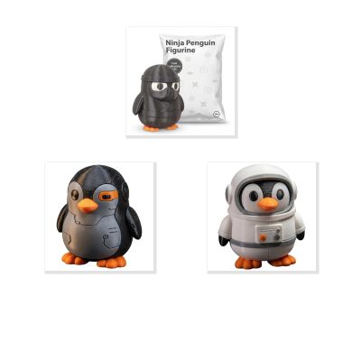 Pop Culture Fun Penguin Collectible Figurine Bundle of 3 - Ninja Penguin, Cybernetic Astronaut - Whimsical & Unique Adult Desk Decor - 3D Printed in Canada