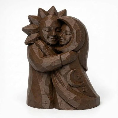 Wood Carved-Like Sun and Moon Embrace Figurine in Black Walnut Finish - 3D Printed in Canada (Black Walnut)