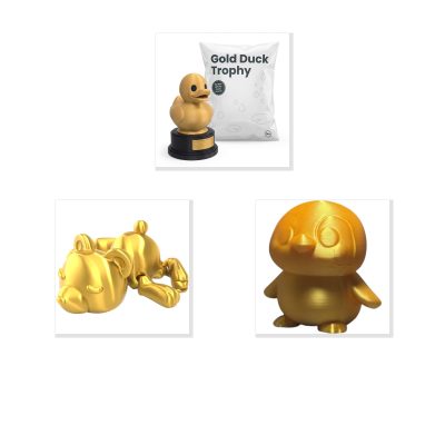 Gold Collection Collectible Figurine Bundle of 3 - Duck Trophy, Gold Bear, Penguin - Elegant & Humorous Adult Desk Decor - 3D Printed in Canada