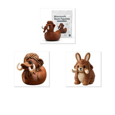 Mammoth Collection Collectible Figurine Bundle of 3 - Mammoth Duck, Woolly Duck, Bunny - Unique & Humorous Adult Desk Decor - 3D Printed in Canada