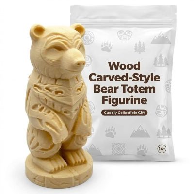 Wood Carved-Style Bear Totem Figurine in White Oak Finish - 3D Printed in Canada (White Oak)