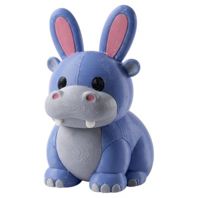 Hippo Bunny with Wide Snout Little Tusks and Pink Cheeks 3D Printed Collectible Figurine | Charming Hippopotamus Rabbit Decor - 3D Printed in Canada